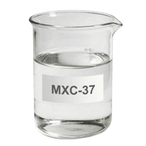 Clear liquid MXC-37 specialty amine catalyst in a glass beaker for advanced polyurethane foam applications