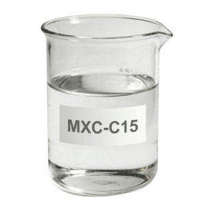 Clear liquid MXC-C15 potassium octoate catalyst in a glass beaker for PIR rigid polyurethane foam