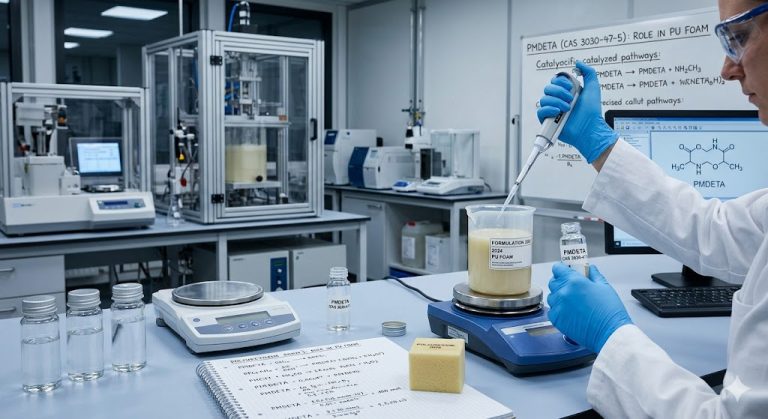 What is the specific role of PMDETA (CAS 3030-47-5) in polyurethane foam formulations?
